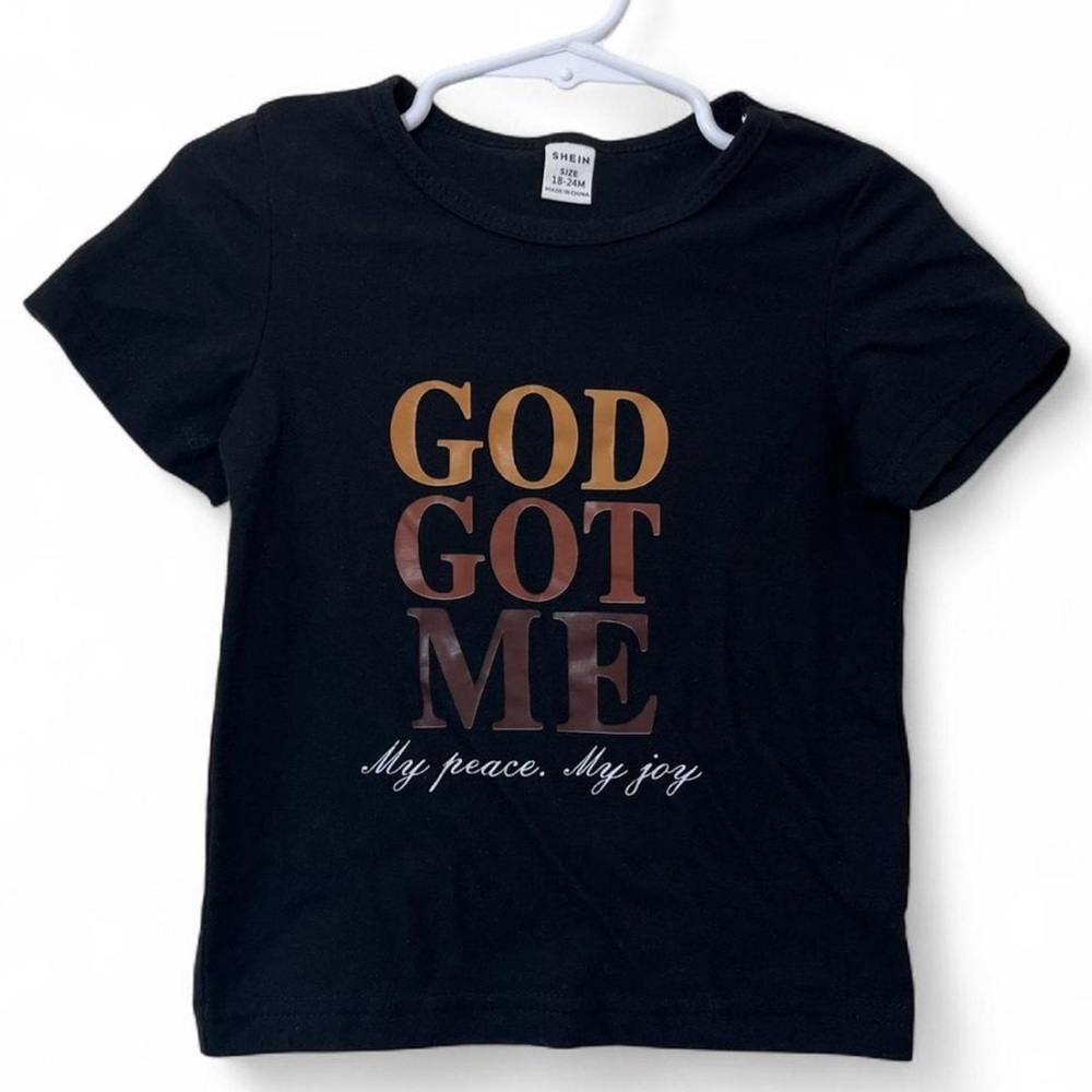 18-24M Unisex SHEIN Short Sleeve Gods Got Me Graohic T-Shirt Baby Boy Baby Girl